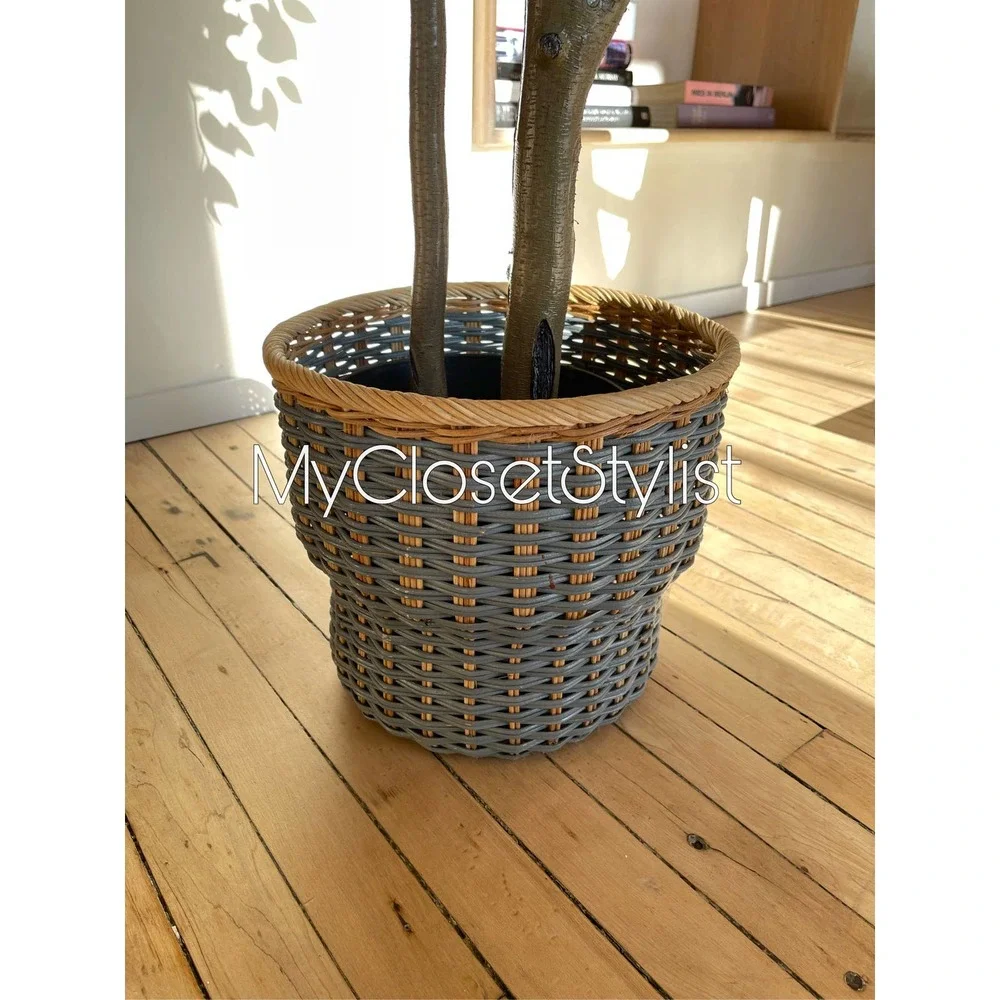 Anthropologie Woven Wicker Basket New Large Plant Pot Decor Decorative Wood tree